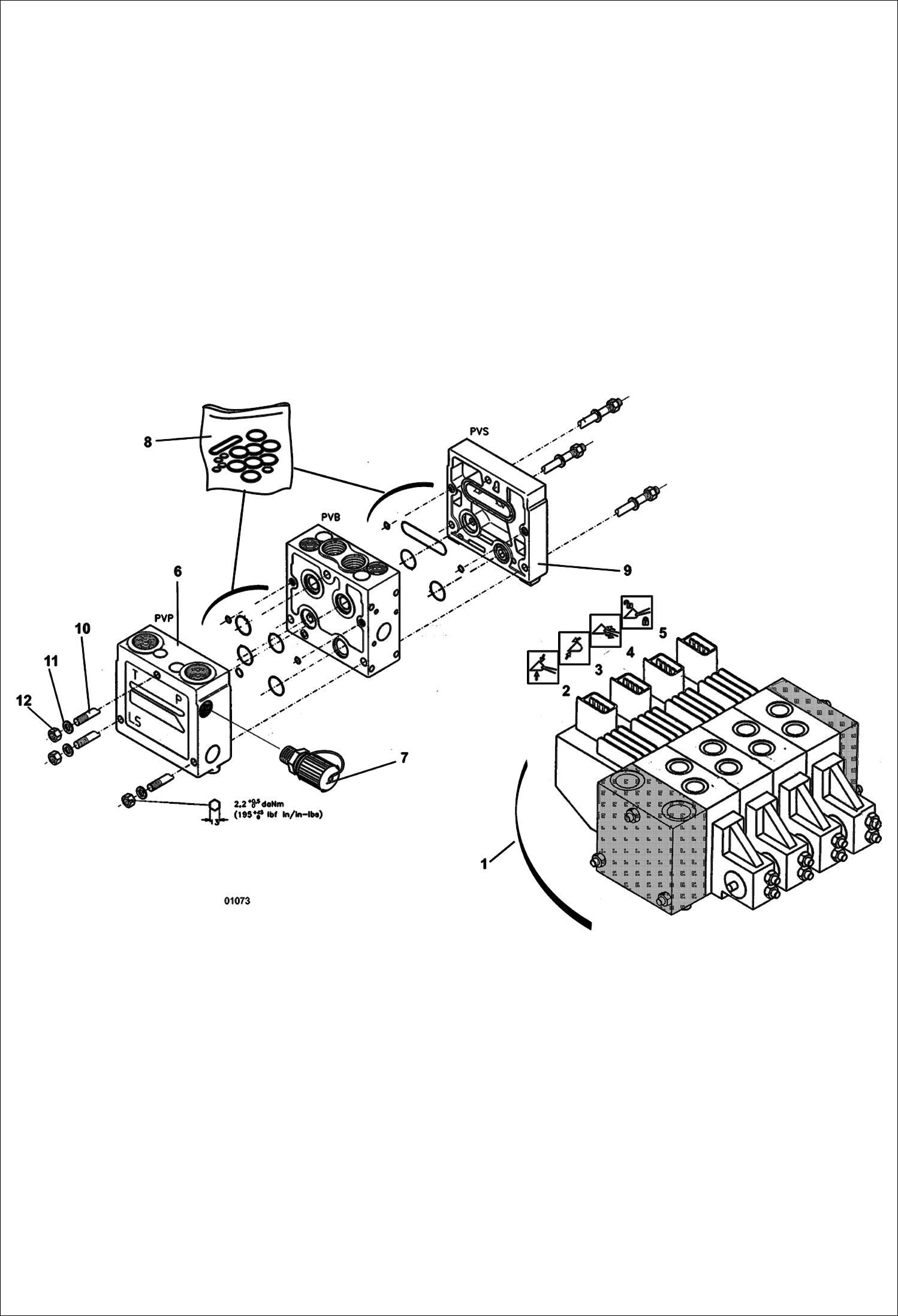 Схема запчастей Bobcat V518 - CONTROL VALVE: INLET AND OUTLET 367011001 -12001 HYDROSTATIC/HYDRAULIC