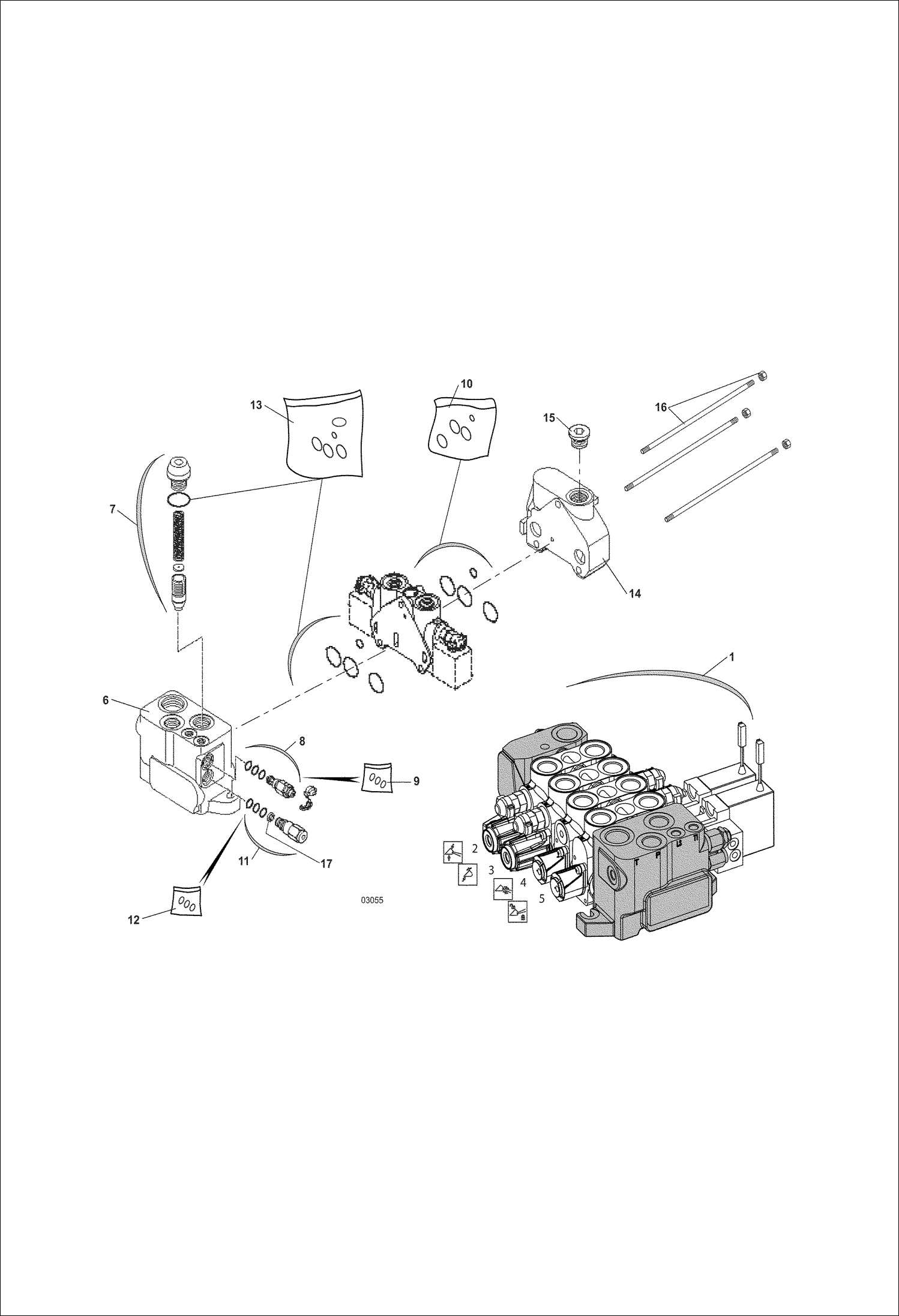 Схема запчастей Bobcat V518 - DISTRIBUTOR: INLET AND OUTLET 367012501 AND ABOVE 367311001 AND ABOVE HYDROSTATIC/HYDRAULIC