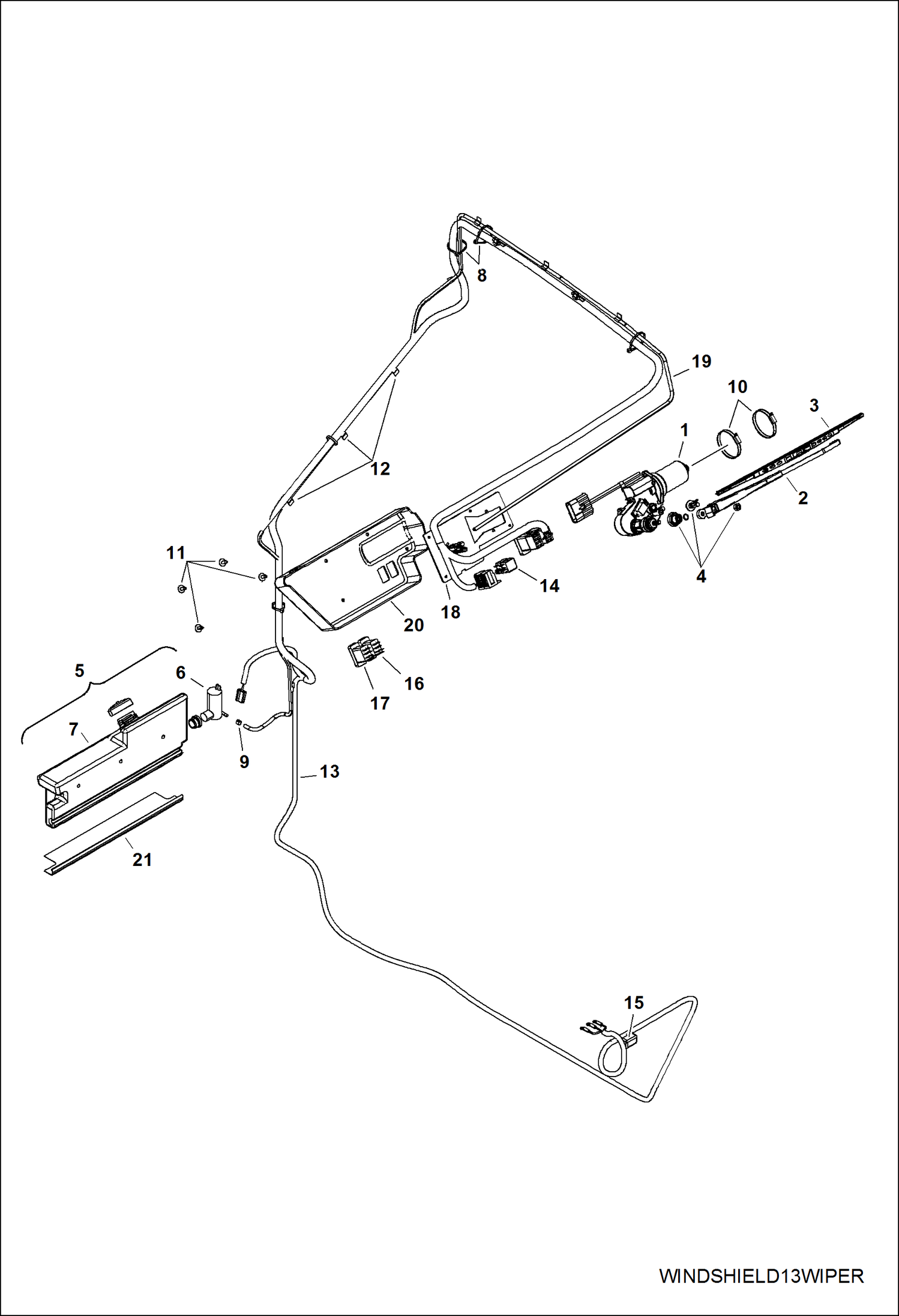 Схема запчастей Bobcat 3600 - BODY, WINDSHIELD WIPER (W/Cab) MAIN FRAME