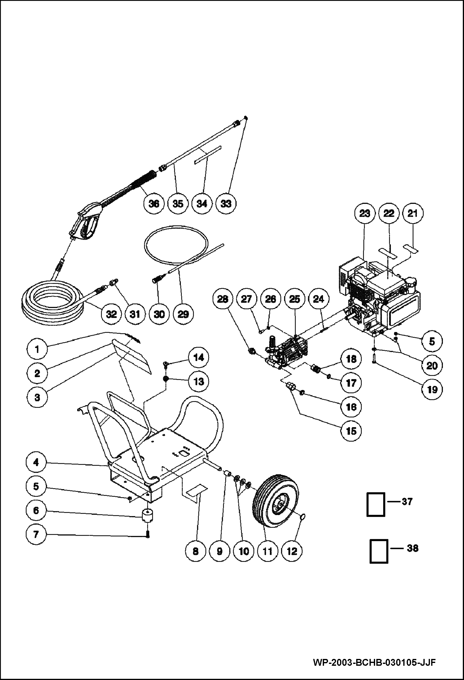 Схема запчастей Bobcat PRESSURE WASHER - FRAME ASSEMBLY (2000 PSI) FRAME