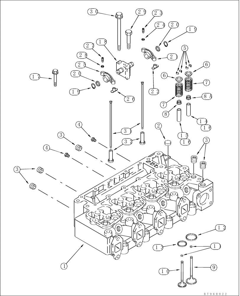 Схема запчастей Case 580M - (02-22) - CYLINDER HEAD AND VALVE MECHANISM - 4T-390 EMISSIONS CERTIFIED ENGINE (02) - ENGINE