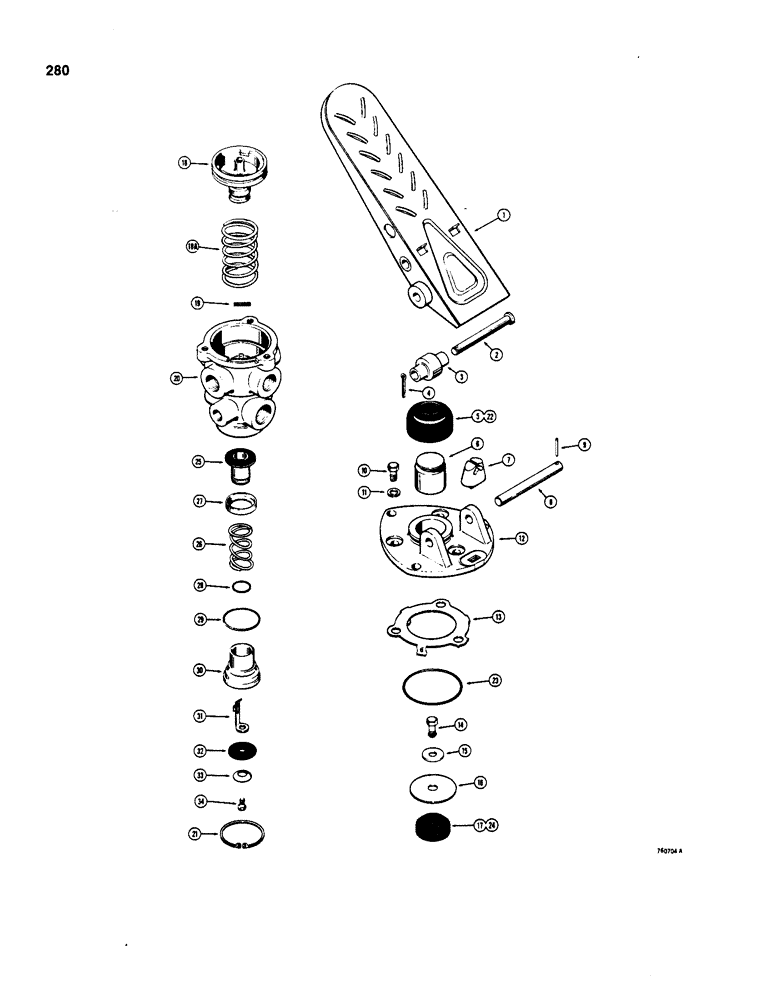 Схема запчастей Case W20 - (280) - L73042 TREADLE AND BRAKE VALVE (07) - BRAKES