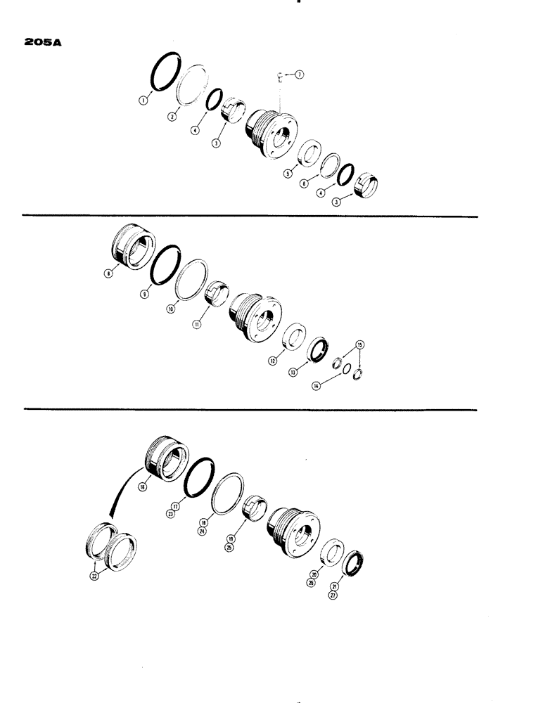 Схема запчастей Case 1150 - (205A) - CYLINDER PACKING KITS, USED IN DOZER LIFT & TILT CYLINDERS W/ 3-1/2" CYLINDER TUBE (07) - HYDRAULIC SYSTEM