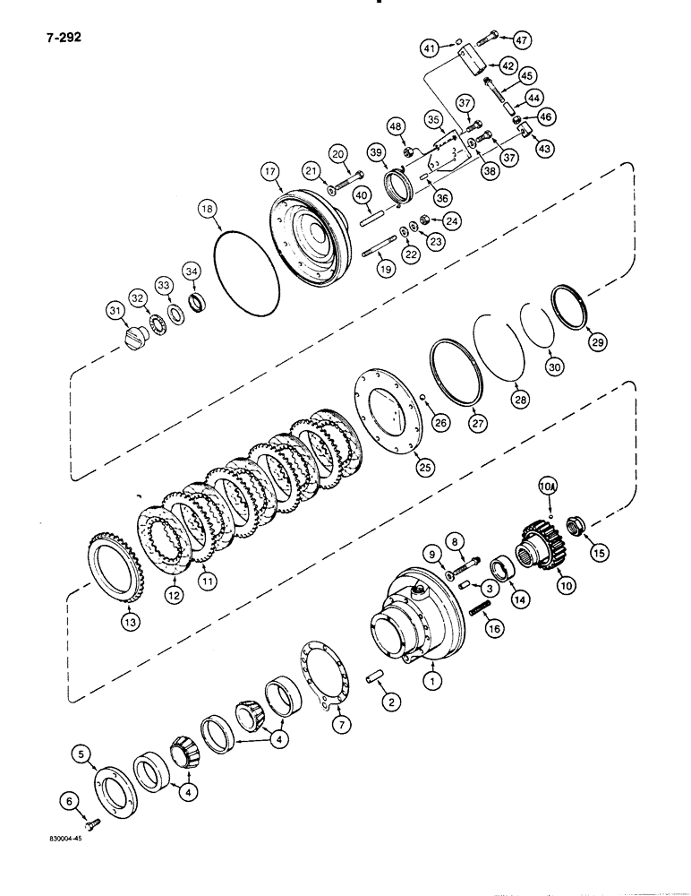 Схема запчастей Case 1455B - (7-292) - TRANSMISSION BRAKES, HOUSING, DISCS, AND ADJUSTERS (07) - BRAKES