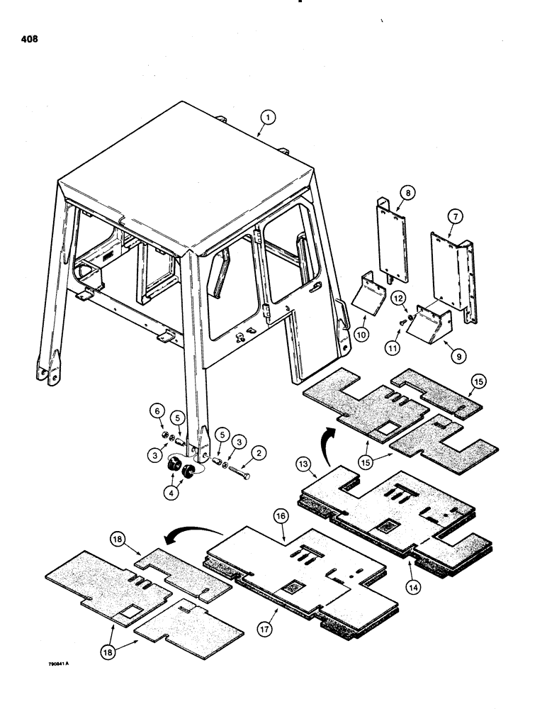 Схема запчастей Case 1150C - (408) - NON-PRESSURIZED CAB, FRAME, MOUNTING AND FLOORMATS, TRACTOR SN 7307881 & AFT (09) - CHASSIS/ATTACHMENTS