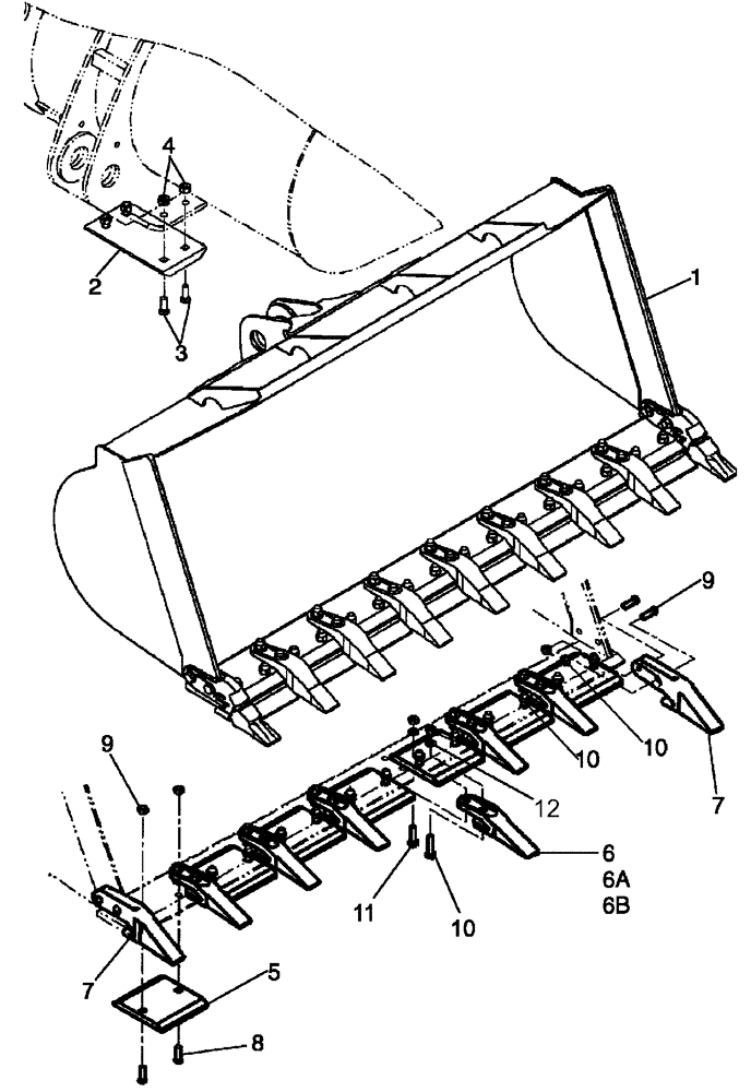 Схема запчастей Case 521E - (09-19) - LOADER BUCKET - WITH BOLT ON TEETH, SEGMENTS AND SKID PADS (09) - CHASSIS