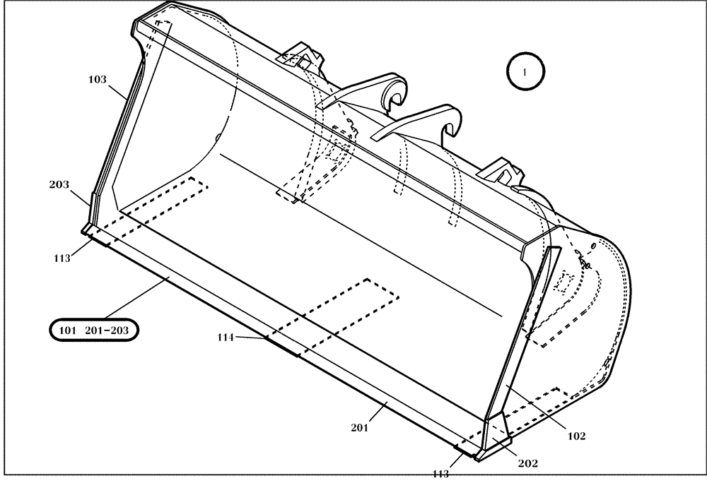 Схема запчастей Case 221D - (64.193[2990710000]) - LOADING BUCKET, CUTTING EDGE 1000L 2100M 3+U (82) - FRONT LOADER & BUCKET