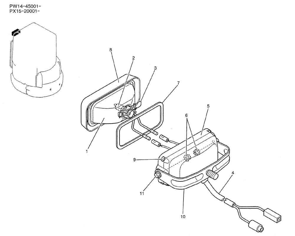 Схема запчастей Case CX31B - (01-058) - LIGHT ASSY, P/N PW80S00004F1 (55) - ELECTRICAL SYSTEMS