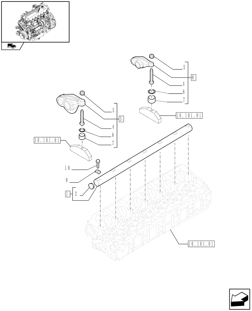 Схема запчастей Case F2CE9684U E151 - (10.106.02) - SHAFT & ROCKER ARMS (504189152) (01) - ENGINE