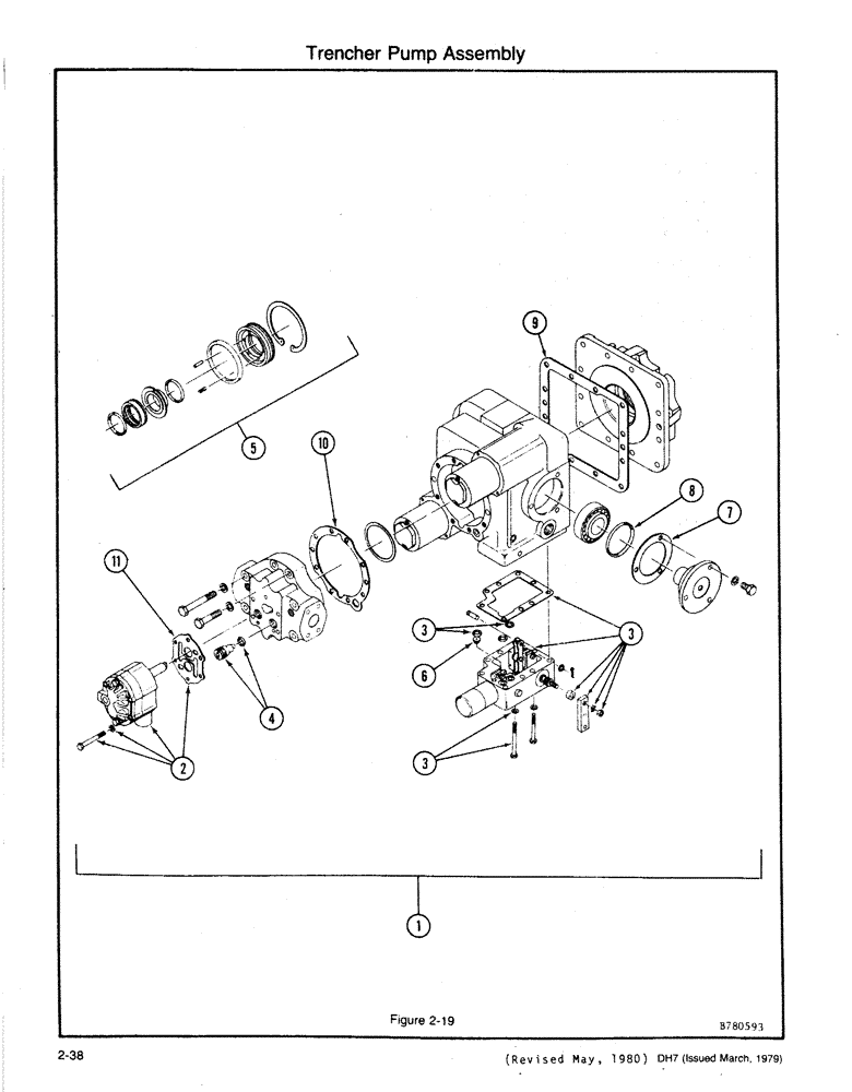 Схема запчастей Case DH7 - (2-38) - TRENCHER PUMP ASSEMBLY (35) - HYDRAULIC SYSTEMS