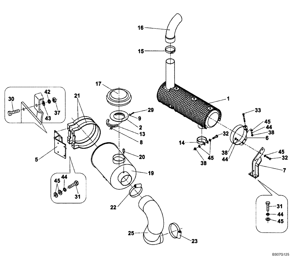 Схема запчастей Case SV210 - (02-005-00[01]) - ENGINE AIR FILTRATION AND EXHAUST (GROUP 135) (ND119558) (02) - ENGINE