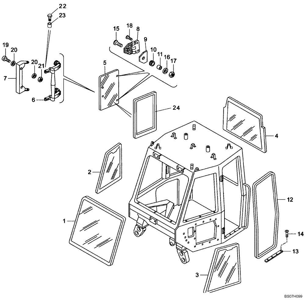 Схема запчастей Case 330B - (51A00001282[001]) - PLATE GLASS, CAB (87365937) (10) - Cab/Cowlings