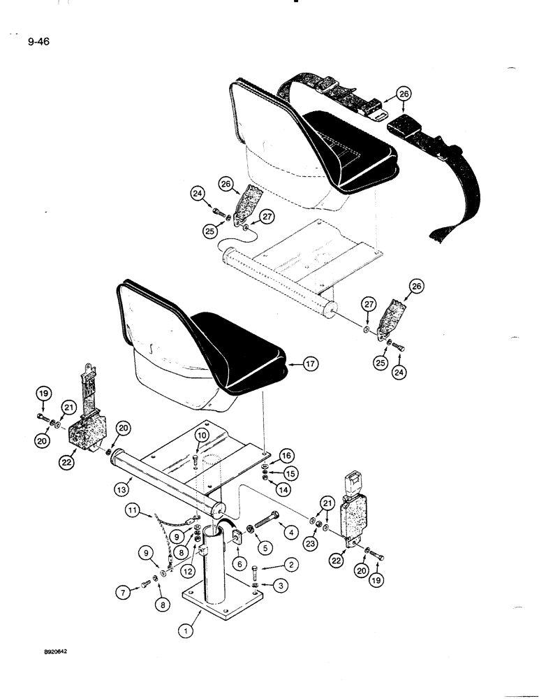 Схема запчастей Case 821 - (9-046) - SEAT AND MOUNTING PARTS, STANDARD SEAT (09) - CHASSIS/ATTACHMENTS