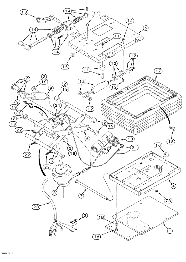 Схема запчастей Case 580SL - (9-111E) - DELUXE AIR SUSPENSION SEAT - SUSPENSION ASSEMBLY AND PEDESTAL (09) - CHASSIS/ATTACHMENTS