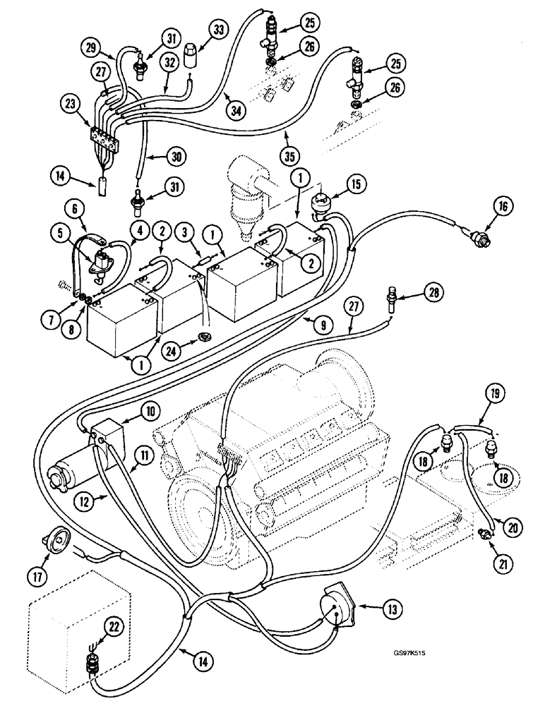 Схема запчастей Case 220B - (4-04) - ENGINE ELECTRICAL SYSTEM, P.I.N. 74597, P.I.N. 03201 AND AFTER (04) - ELECTRICAL SYSTEMS