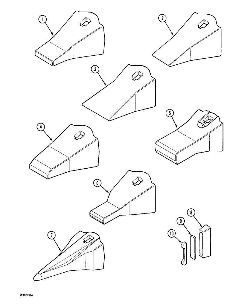 Схема запчастей Case 220B - (9-066) - BUCKET TEETH, WITH THREE-PIECE TOOTH RETAINING CONFIGURATION (09) - CHASSIS