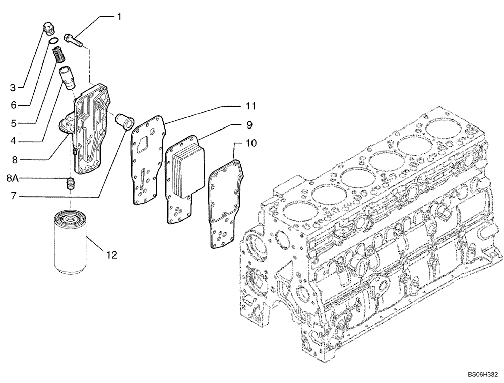 Схема запчастей Case 450 - (02-30) - OIL FILTER AND COOLER (02) - ENGINE