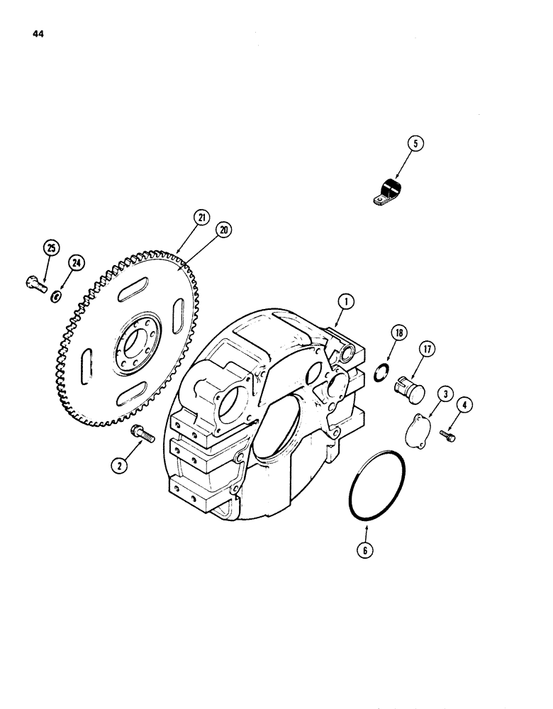 Схема запчастей Case 880D - (044) - FLYWHEEL AND HOUSING, 6T-590 DIESEL ENGINE (01) - ENGINE