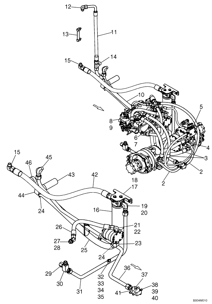 Схема запчастей Case 450 - (06-03) - HYDROSTATICS - PUMP, SUPPLY AND RETURN (450 WITH SPLIT PUMP CONFIGURATION) (06) - POWER TRAIN