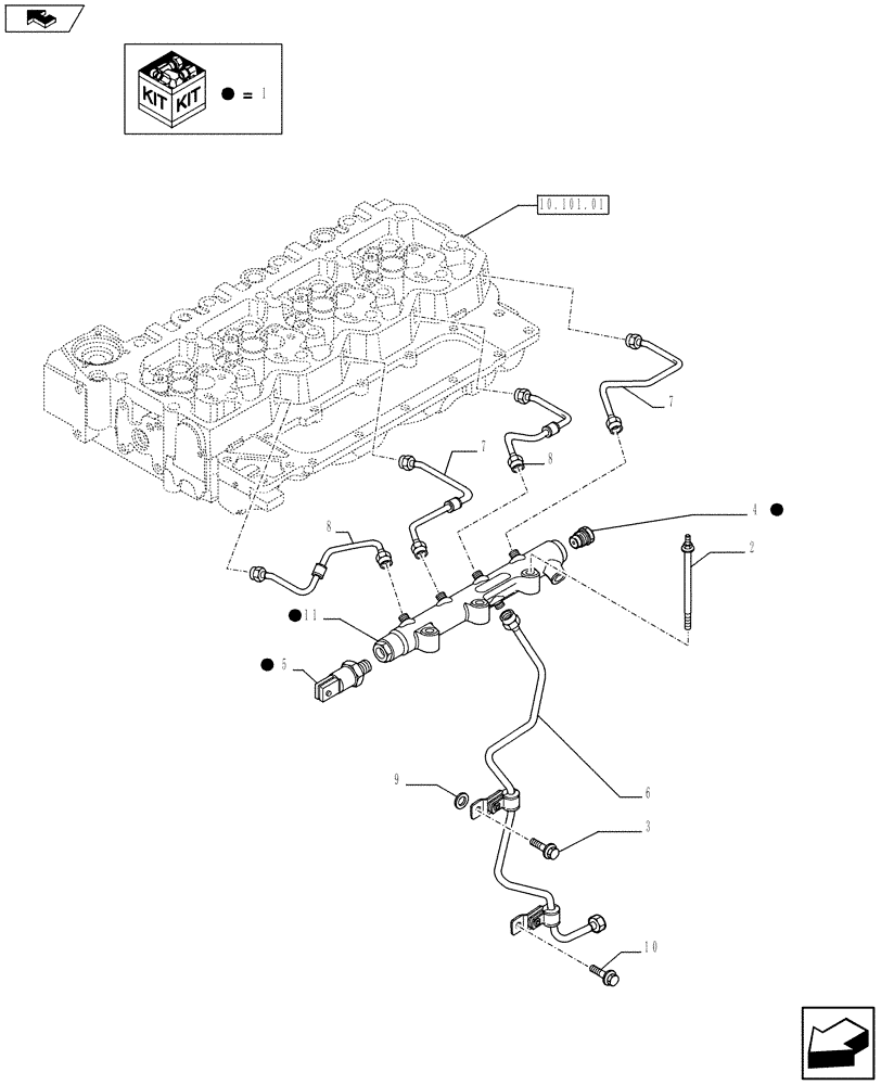 Схема запчастей Case F4HFE413A E002 - (10.218.03) - INJECTION EQUIPMENT - PIPING (2857016) (10) - ENGINE