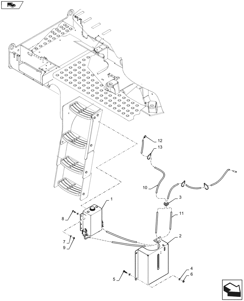 Схема запчастей Case 1021F - (90.150.07) - WASHER BOTTLE (90) - PLATFORM, CAB, BODYWORK AND DECALS