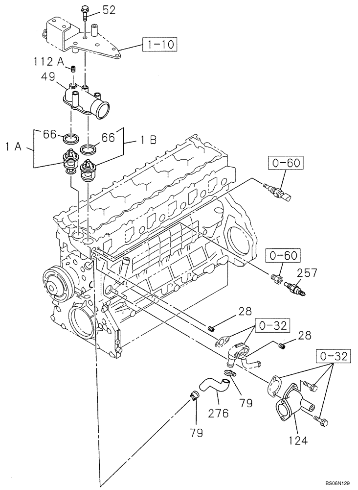 Схема запчастей Case CX290B - (02-24) - ENGINE WATER CIRCUIT - THERMOSTAT (02) - ENGINE