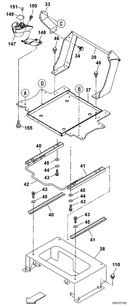 Схема запчастей Case CX210B - (09-16) - OPERATORS COMPARTMENT - BOX - GUIDE, SLIDE (09) - CHASSIS/ATTACHMENTS