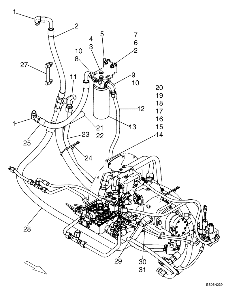 Схема запчастей Case 440 - (06-05) - HYDROSTATICS - PUMP TO COOLER (440 WITH PILOT CONTROL) (06) - POWER TRAIN