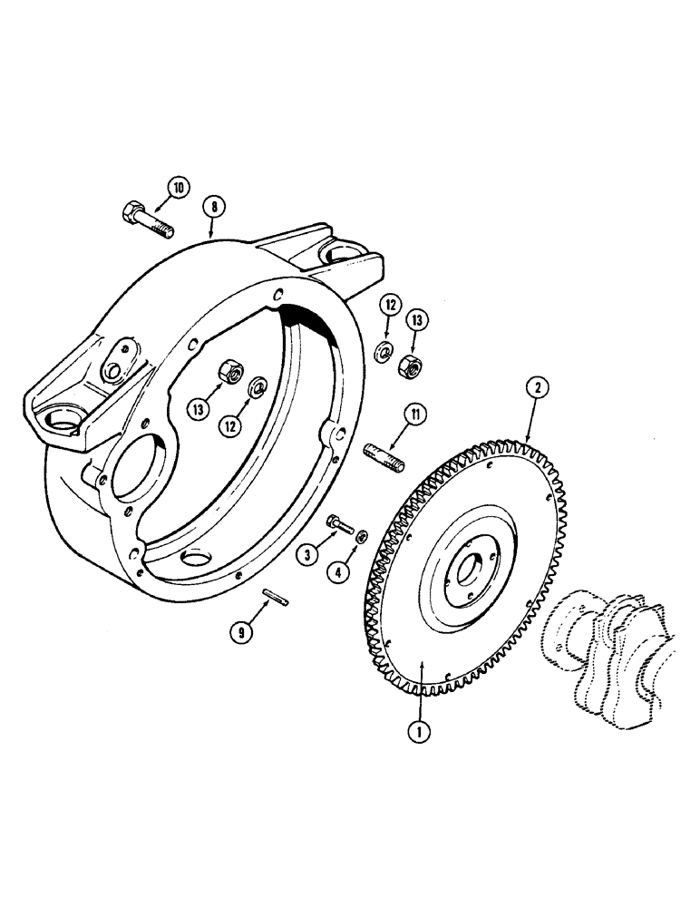 Схема запчастей Case 350B - (038) - FLYWHEEL AND HOUSING, 188 DIESEL ENGINE (01) - ENGINE