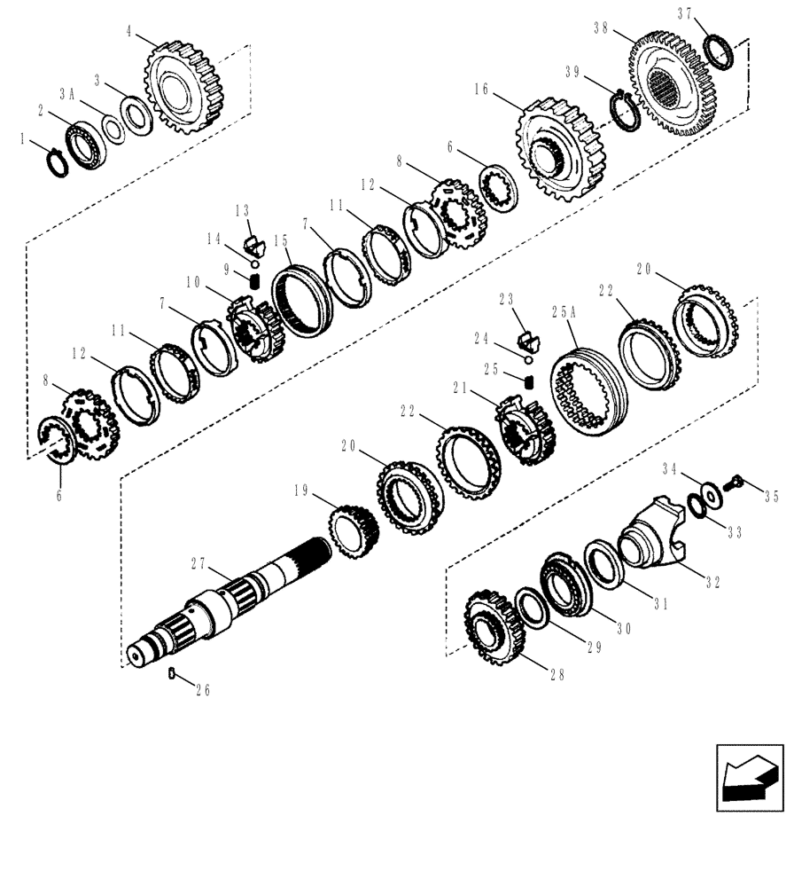 Схема запчастей Case 590SN - (21.154.09) - TRANSMISSION - 4WD - SHAFT, SECONDARY (21) - TRANSMISSION