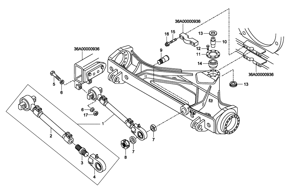 Схема запчастей Case 335 - (38A01020641[001]) - FRONT SUSPENSION - TIE RODS (87550197) (09) - Implement / Hydraulics / Frame / Brakes