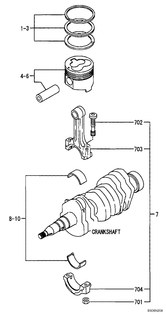 Схема запчастей Case CX17B - (09-010[00]) - PISTONS & CONNECTING RODS (10) - ENGINE