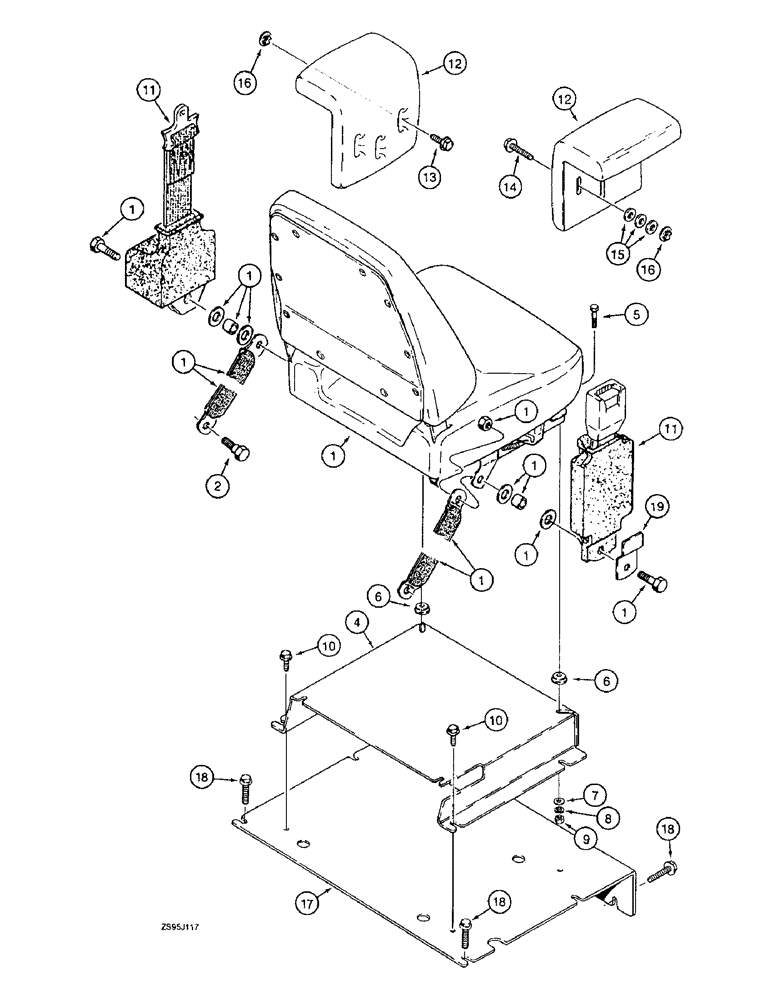 Схема запчастей Case 550E - (9-22) - STANDARD SEAT MOUNTING, ARMRESTS, AND SEAT BELT (09) - CHASSIS/ATTACHMENTS