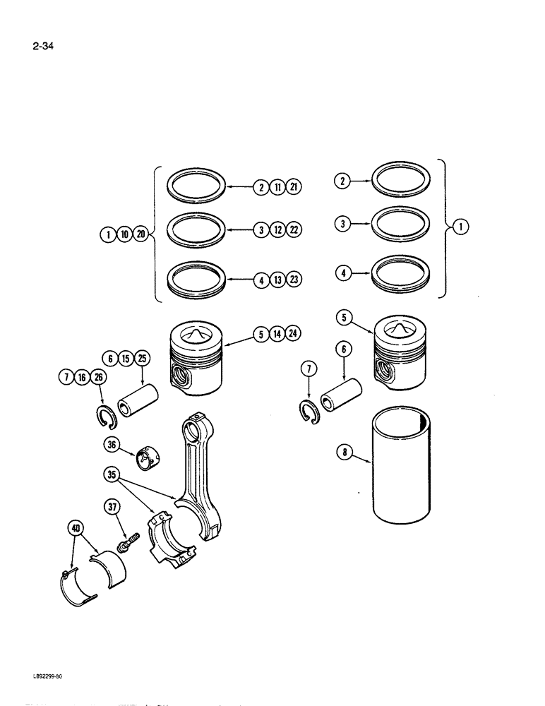 Схема запчастей Case 455C - (2-34) - PISTONS, 4-390 ENGINE, PRIOR TO ENGINE SERIAL NUMBER 44117591 (02) - ENGINE