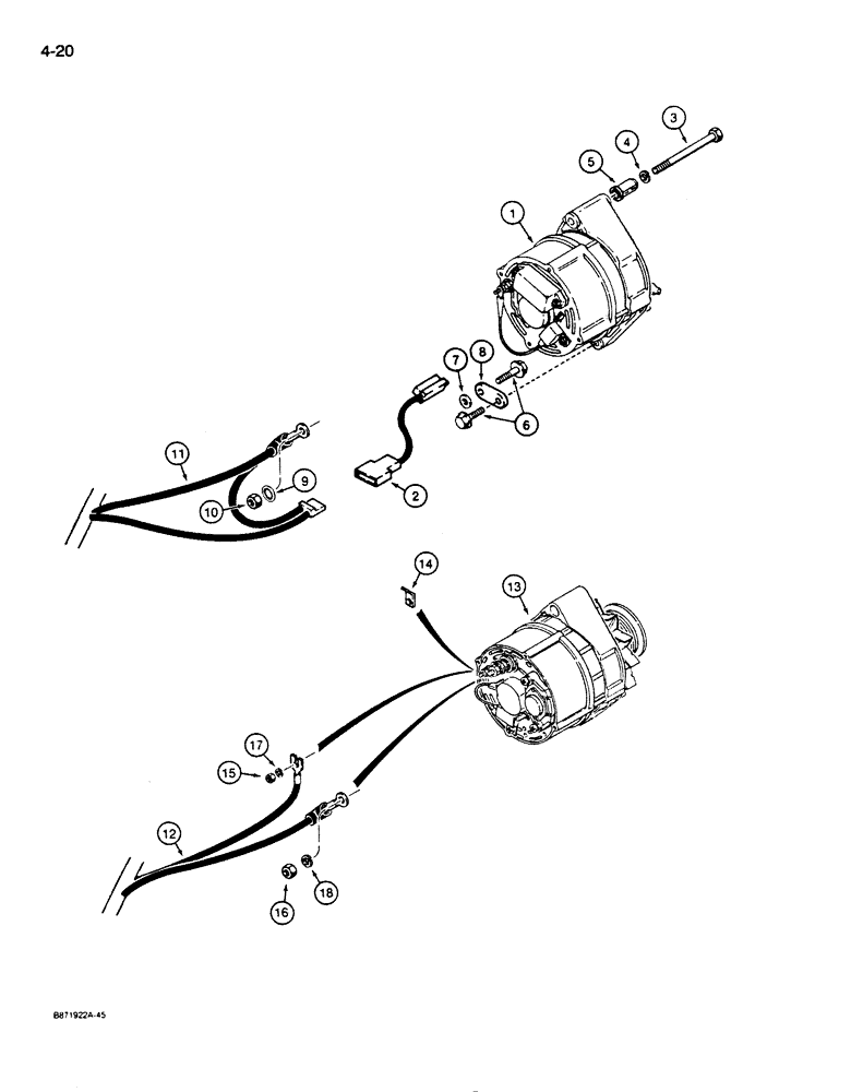 Схема запчастей Case 855D - (4-20) - BOSCH ALTERNATOR MOUNTING AND ELECTRICAL CONNECTION (04) - ELECTRICAL SYSTEMS