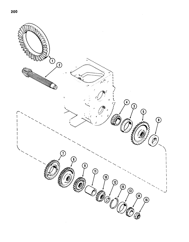 Схема запчастей Case 584D - (200) - TRANAXLE COUNTERSHAFT, PRIOR TO TRANSMISSION SERIAL NO. 16249203, 2 AND 4WD (21) - TRANSMISSION