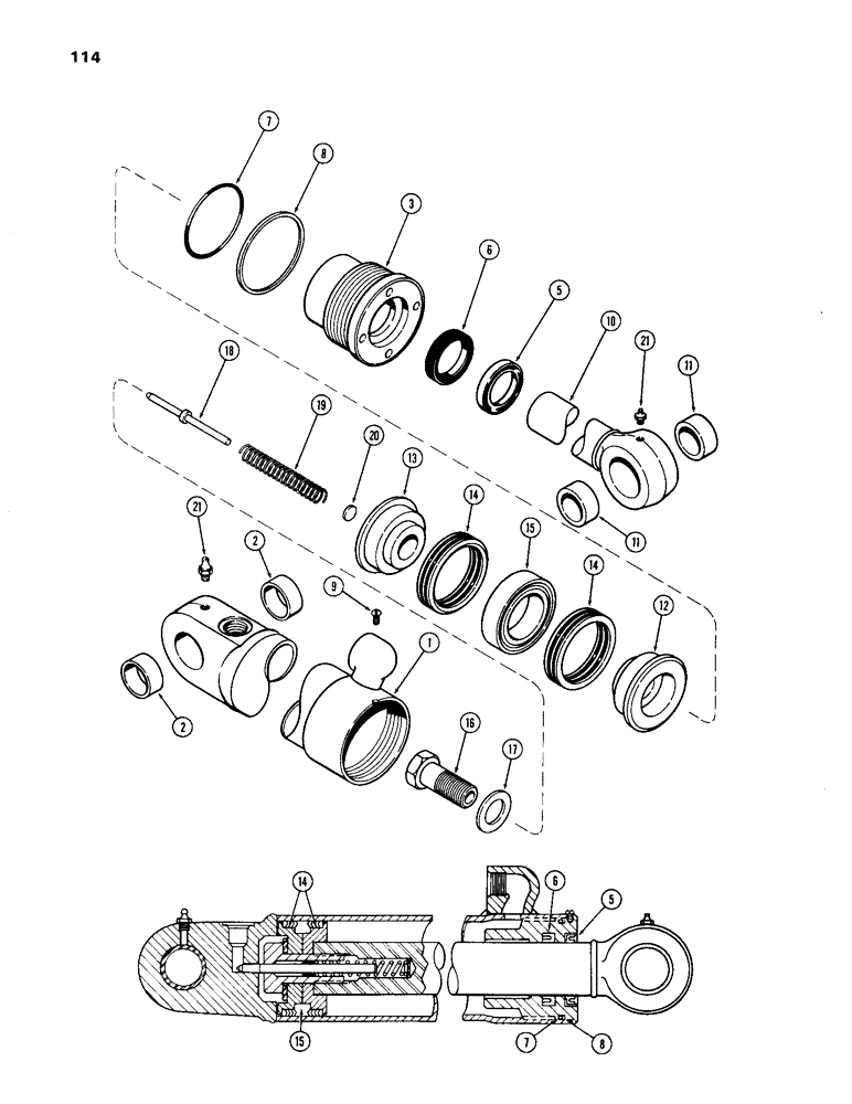 Схема запчастей Case 33 - (114) - G32904 BOOM CYL,4"DIA. CYL W/39-3/16"STROKE,W/SOLID OUTER WIPER&INNER BUSHING W/SWAGE STYLE CYL TUBE 