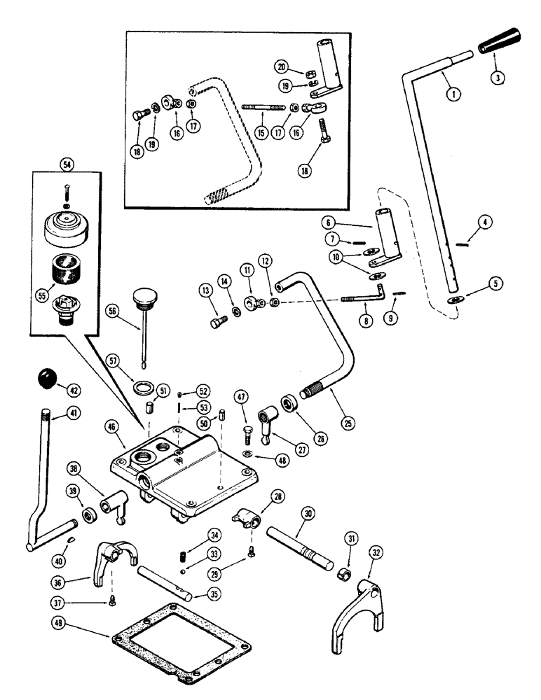 Схема запчастей Case 580 - (088) - MECHANICAL SHUTTLE CONTROL COVER, STANDARD CLUTCH (21) - TRANSMISSION