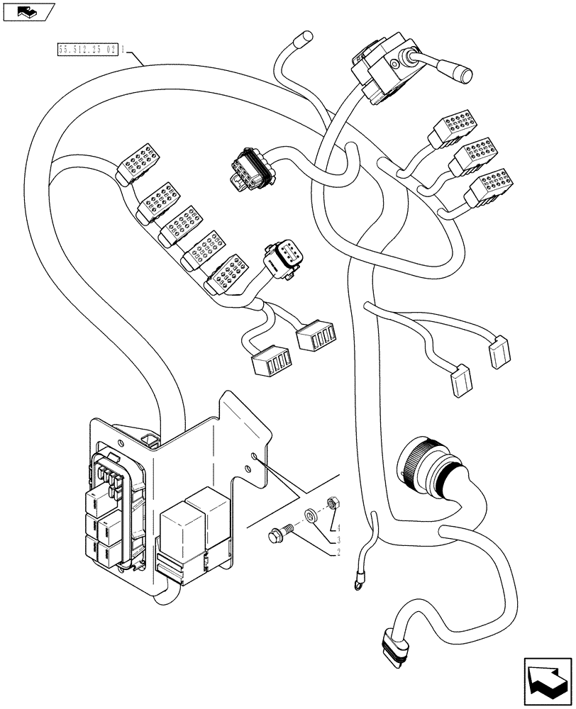 Схема запчастей Case 590SN - (55.512.25[01]) - VAR - 423060, 423061, 423062 - HARNESS, INSTALL - FRONT CONSOLE, POWERSHIFT TRANSMISSION (55) - ELECTRICAL SYSTEMS