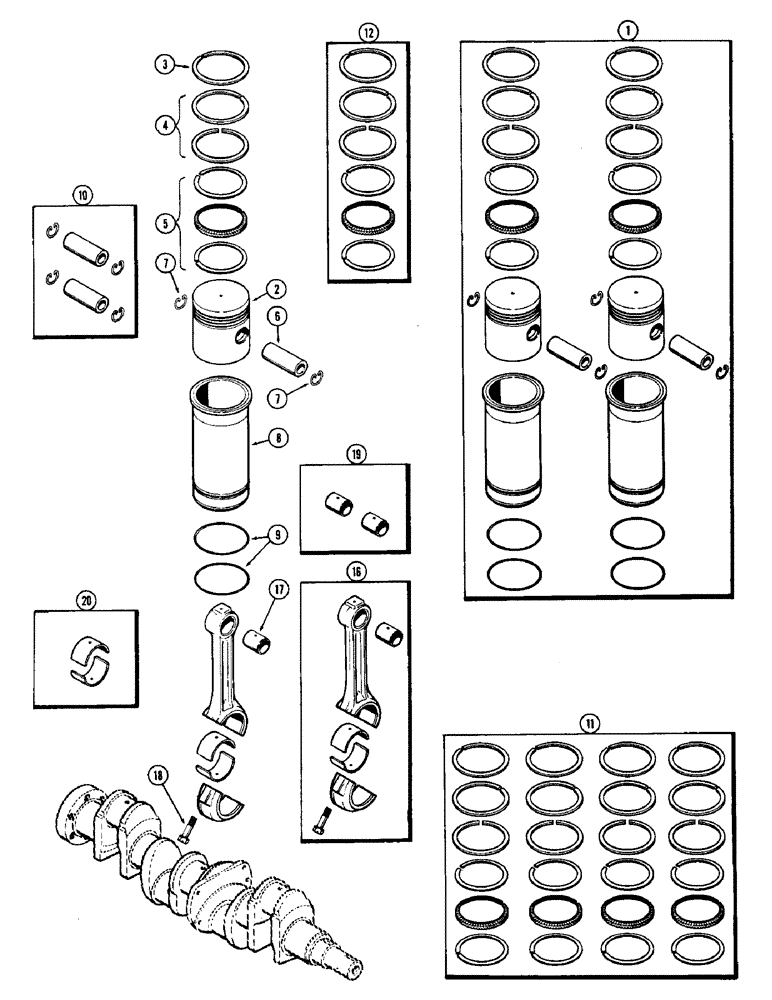 Схема запчастей Case W7 - (022) - PISTON ASSEMBLY AND CONNECTING RODS, (301) DIESEL ENGINE (02) - ENGINE