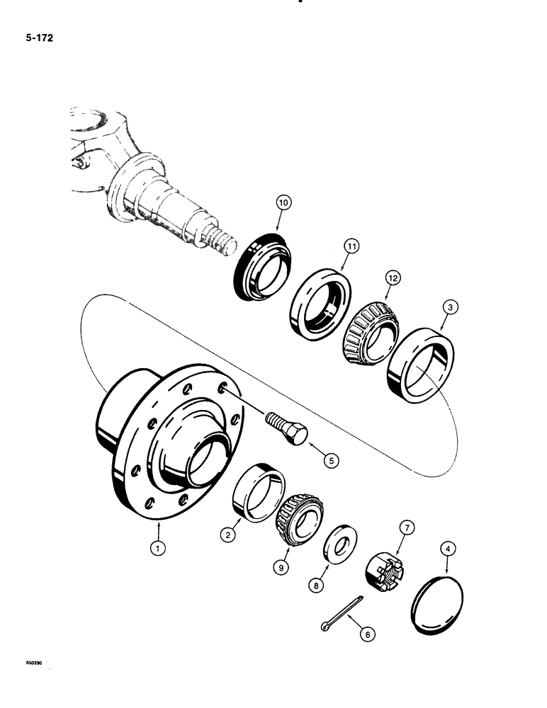 Схема запчастей Case 580K - (05-172) - FRONT WHEEL HUB AND BEARINGS (05) - STEERING