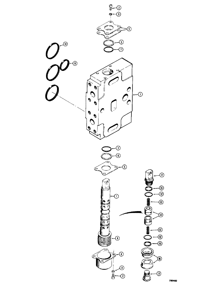 Схема запчастей Case 780 - (366) - BACKHOE CONTROL VALVE, L32974 STABILIZER SECTION (08) - HYDRAULICS