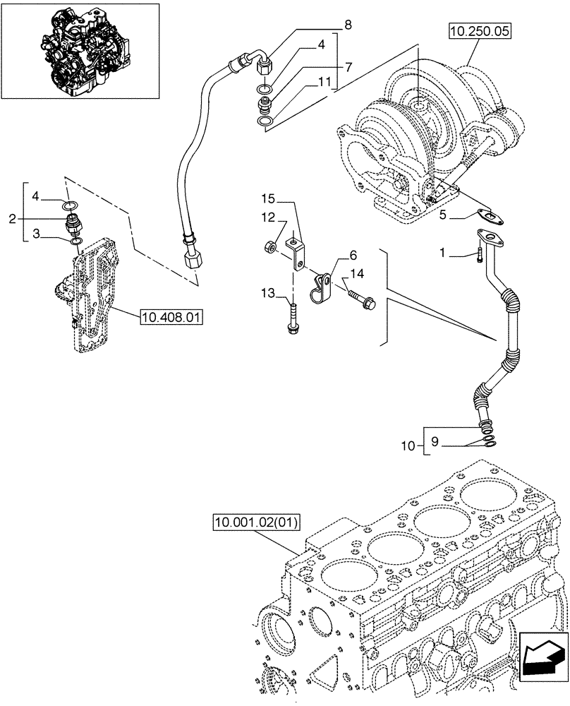 Схема запчастей Case 580SN - (10.250.06) - TURBOCHARGER SYSTEM (580SN, 580SN WT, 590SN) (10) - ENGINE