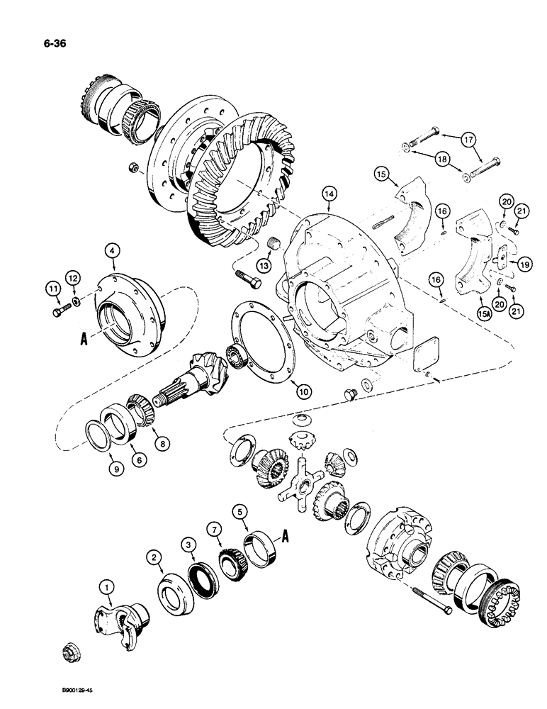 Схема запчастей Case 1085C - (6-36) - FRONT STEERING AXLE, DIFFERENTIAL (06) - POWER TRAIN