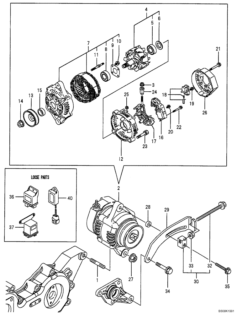 Схема запчастей Case CX50B - (08-016) - GENERATOR ENGINE COMPONENTS