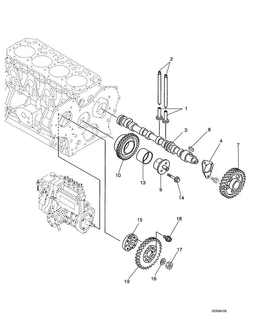 Схема запчастей Case CX47 - (02-17[00]) - CAMSHAFT AND DRIVING GEAR (02) - ENGINE