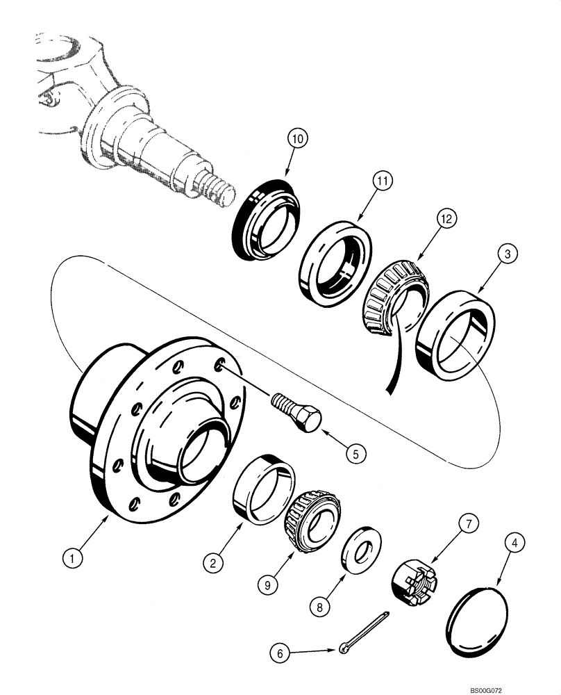 Схема запчастей Case 590SM - (05-06) - AXLE, FRONT (D148413 / 441647A1) - HUB AND BEARINGS (IF USED) (05) - STEERING