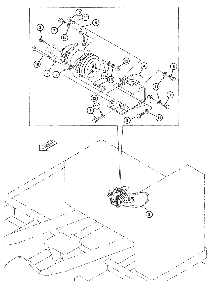 Схема запчастей Case 9050B - (2-20) - AIR CONDITIONER COMPRESSOR MOUNTING (02) - ENGINE