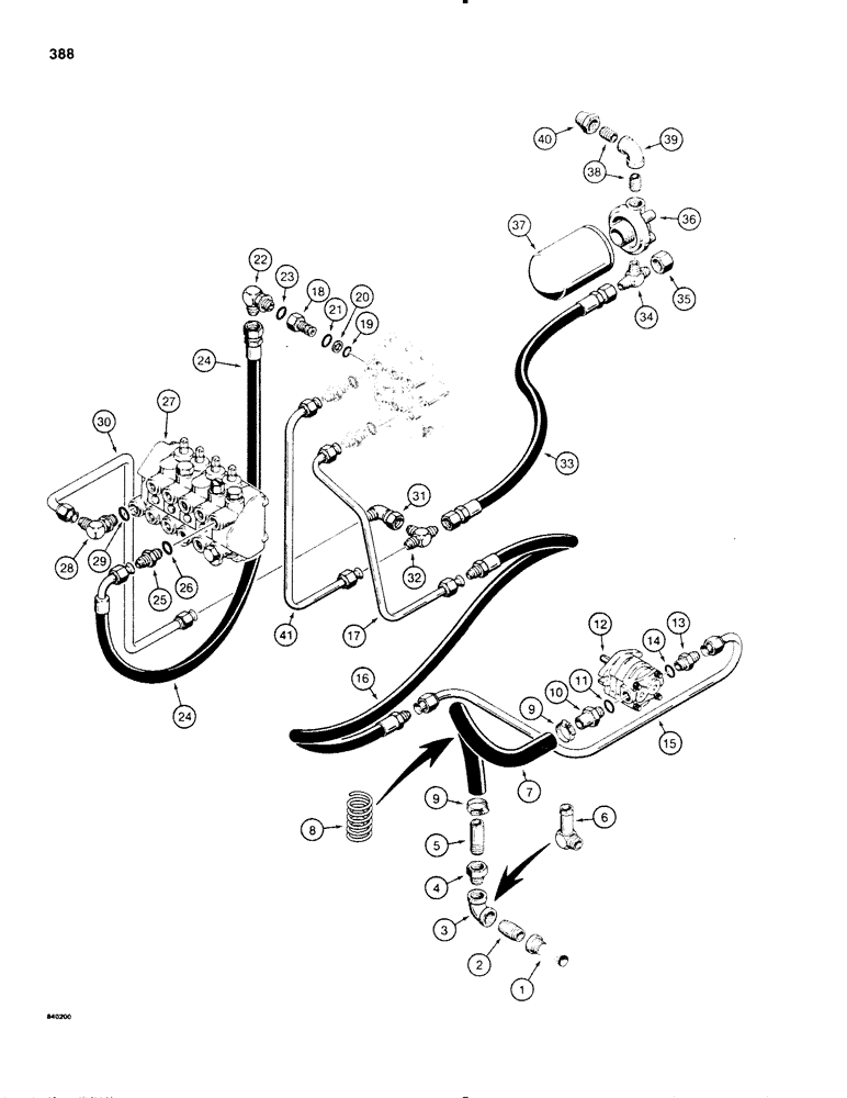 Схема запчастей Case SD100 - (388) - HYDRA-BORER PUMP, PRESSURE, AND RETURN HYDRAULIC CIRCUIT (35) - HYDRAULIC SYSTEMS