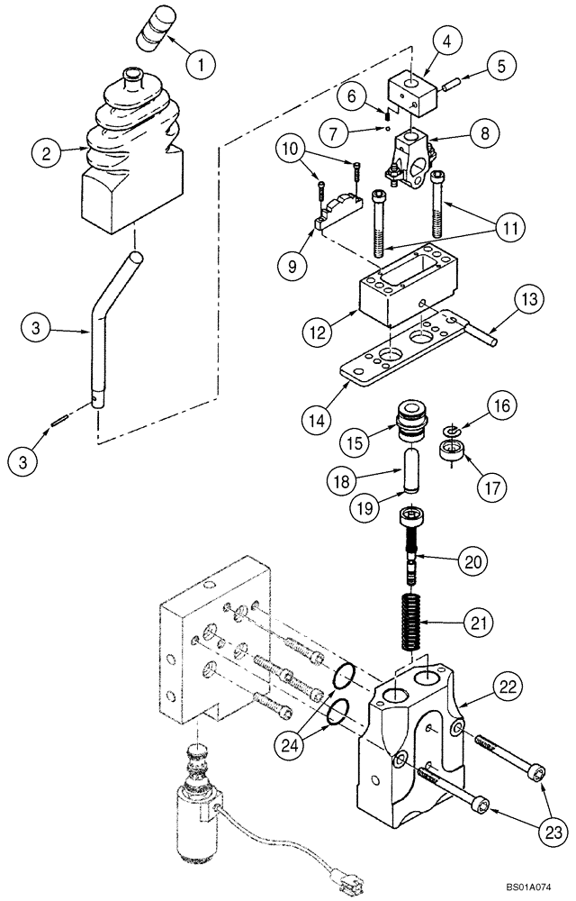 Схема запчастей Case 721D - (08-20A) - VALVE ASSY - JOYSTICK WITH DUAL LEVER (08) - HYDRAULICS